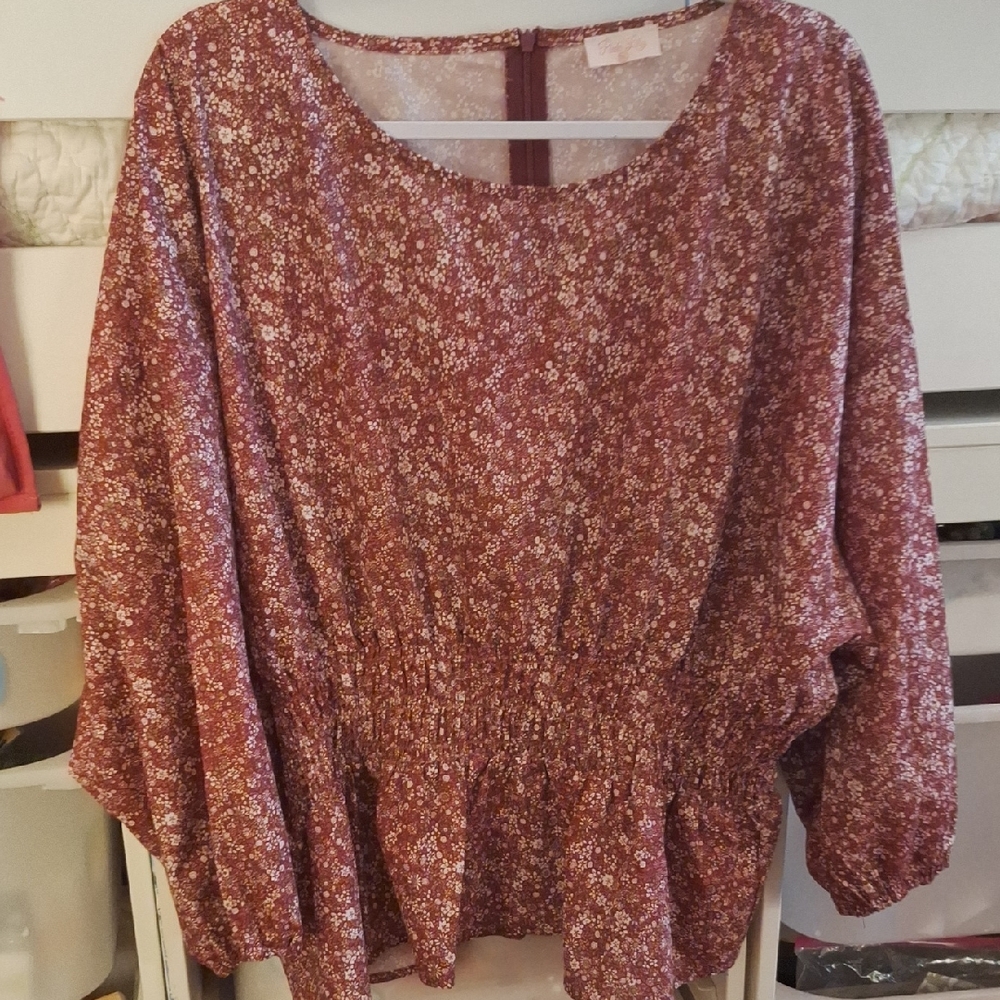 Pink Lily Burgundy Floral Blouse